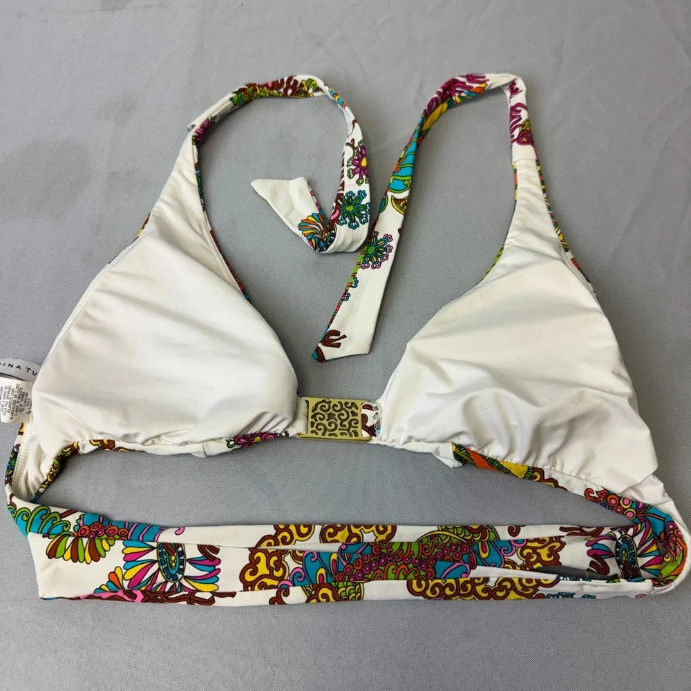 Trina Turk Floral Paisley Bikini Set Gold Filigree Hardware Halter Two Piece